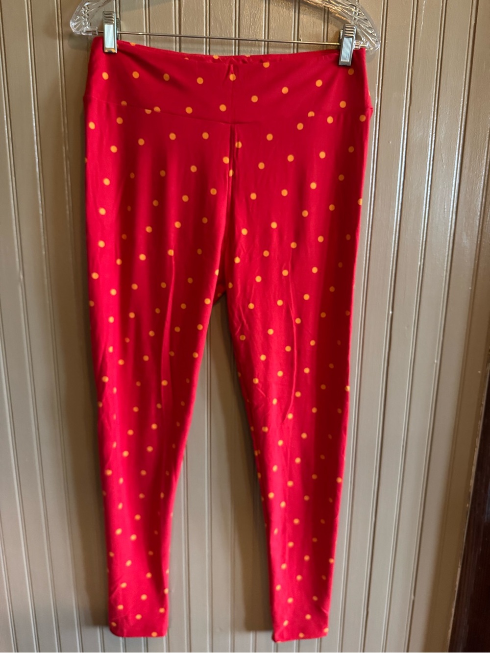 New LuLaRoe Red Leggings orange Polka Dots tall curvy
